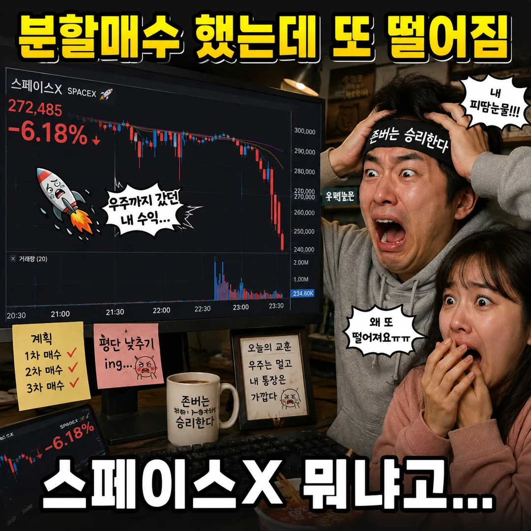 분할매수했는데 또 떨어진 스페이스X 개미 밈