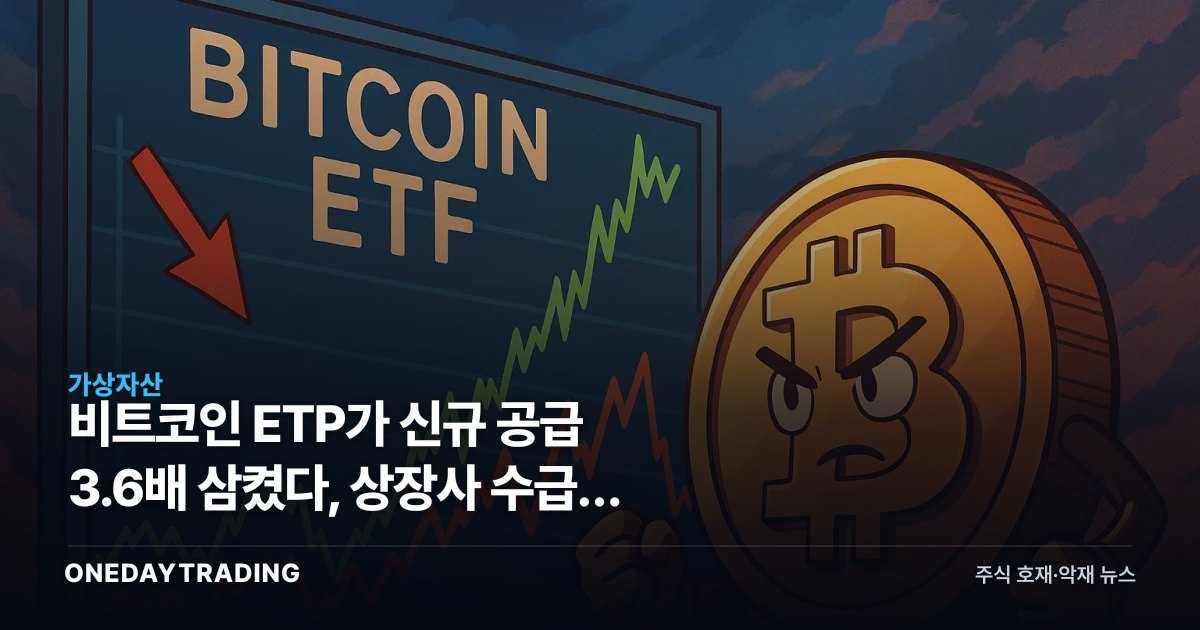 비트코인 ETP가 신규 공급 3.6배 삼켰다, 상장사 수급이 바뀐다
