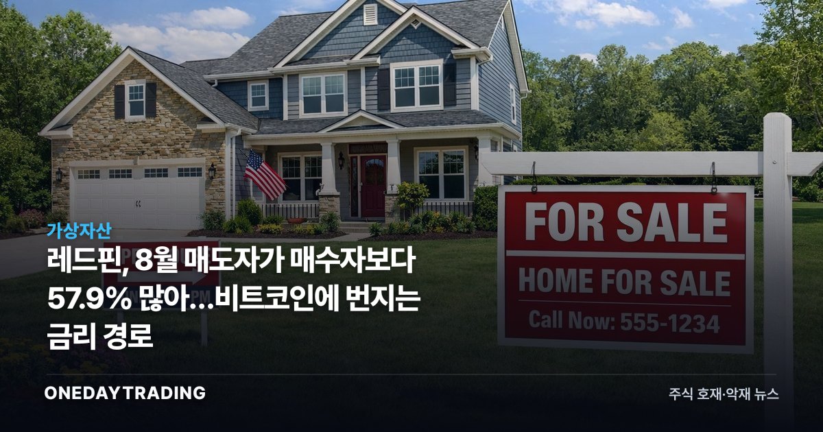레드핀, 8월 매도자가 매수자보다 57.9% 많아…비트코인에 번지는 금리 경로
