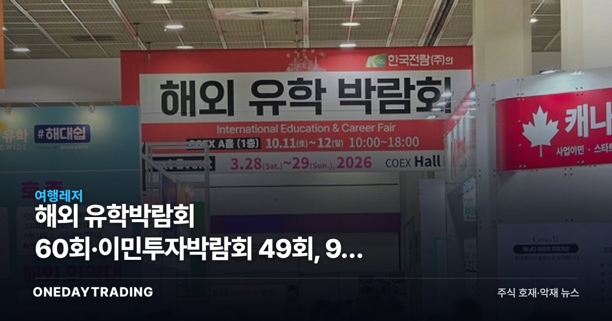 해외 유학박람회 60회·이민투자박람회 49회, 9월 부산·서울서 연이어
