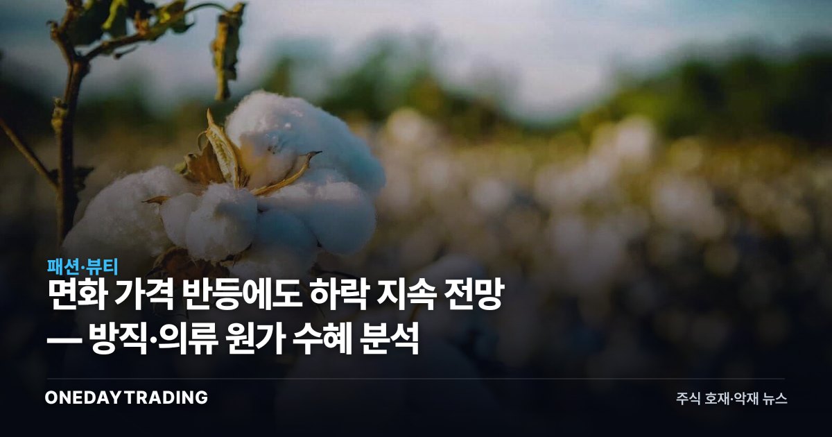 면화 가격 반등에도 하락 지속 전망 — 방직·의류 원가 수혜 분석