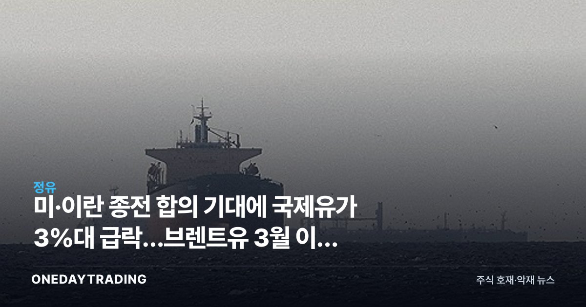 미·이란 종전 합의 기대에 국제유가 3%대 급락…브렌트유 3월 이후 최저
