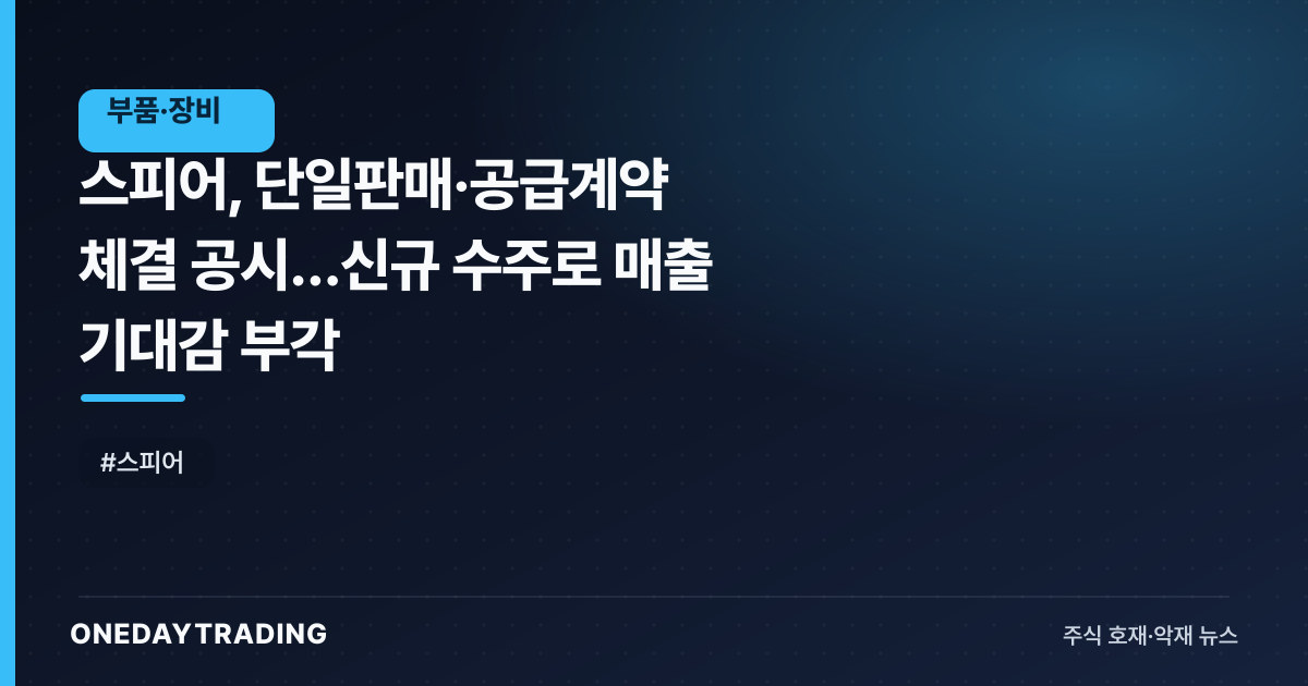 스피어, 단일판매·공급계약 체결 공시…신규 수주로 매출 기대감 부각