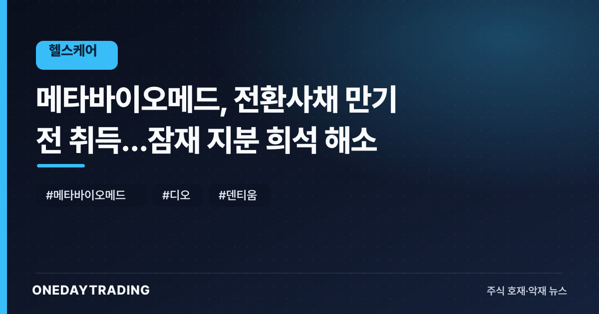 메타바이오메드, 전환사채 만기 전 취득…잠재 지분 희석 해소