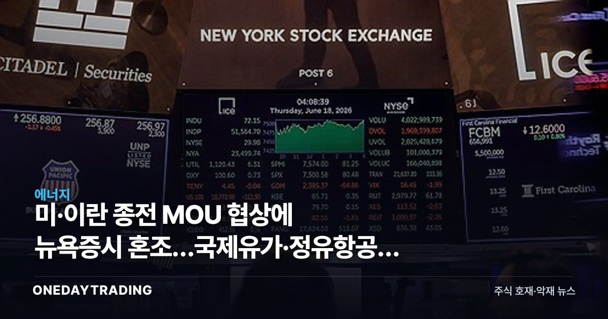 미·이란 종전 MOU 협상에 뉴욕증시 혼조…국제유가·정유항공주 영향 점검