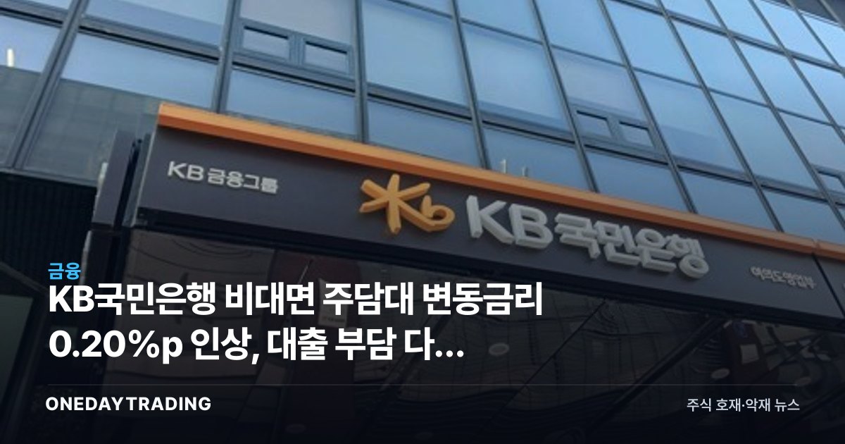 KB국민은행 비대면 주담대 변동금리 0.20%p 인상, 대출 부담 다시 커진다