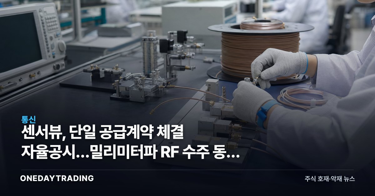 센서뷰, 단일 공급계약 체결 자율공시…밀리미터파 RF 수주 동력 점검