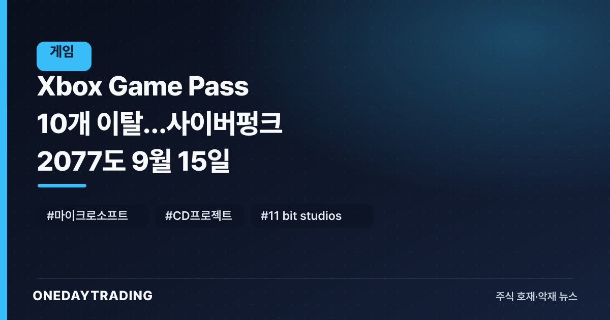 Xbox Game Pass 10개 이탈…사이버펑크 2077도 9월 15일