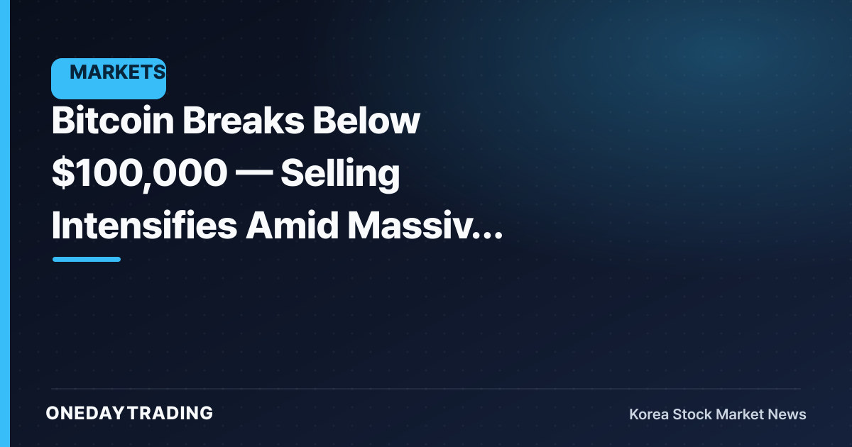 Bitcoin Breaks Below $100,000 — Selling Intensifies Amid Massive Liquidations and Rate Uncertainty