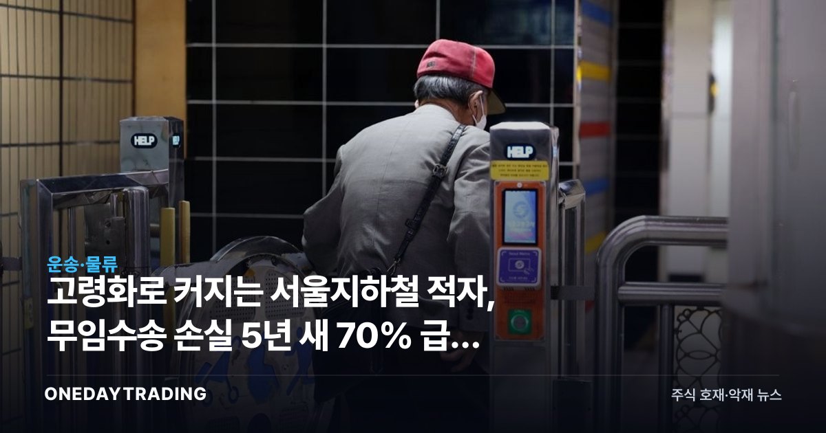 고령화로 커지는 서울지하철 적자, 무임수송 손실 5년 새 70% 급증 분석