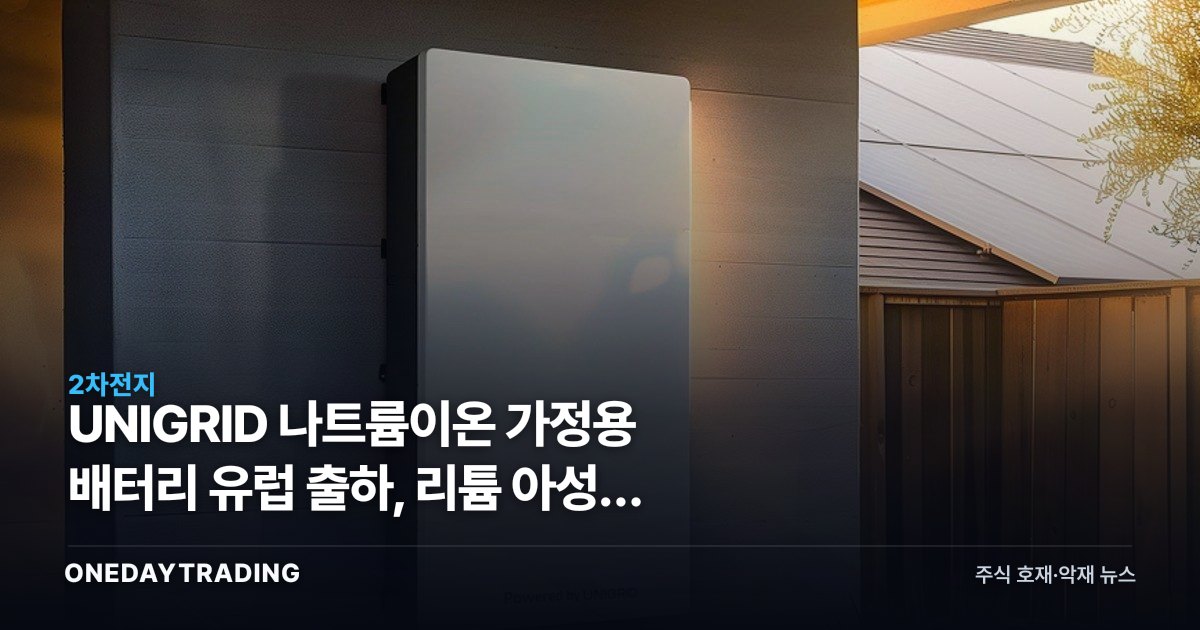 UNIGRID 나트륨이온 가정용 배터리 유럽 출하, 리튬 아성에 균열