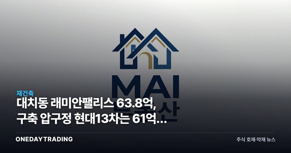 대치동 래미안팰리스 63.8억, 구축 압구정 현대13차는 61억… 갭 좁힌 이유
