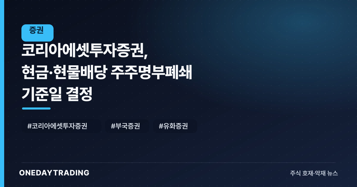 코리아에셋투자증권, 현금·현물배당 주주명부폐쇄 기준일 결정