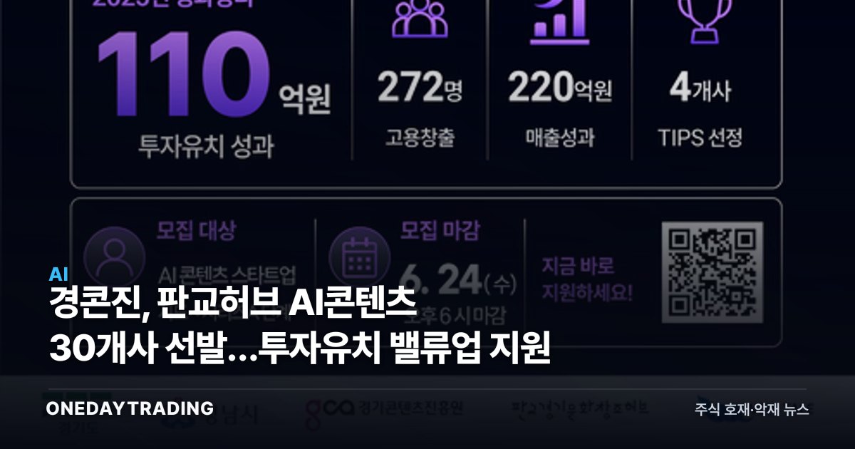 경콘진, 판교허브 AI콘텐츠 30개사 선발…투자유치 밸류업 지원