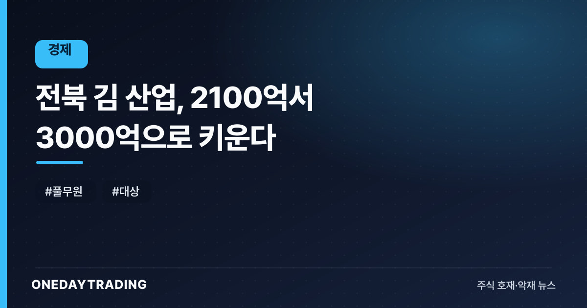 전북 김 산업, 2100억서 3000억으로 키운다