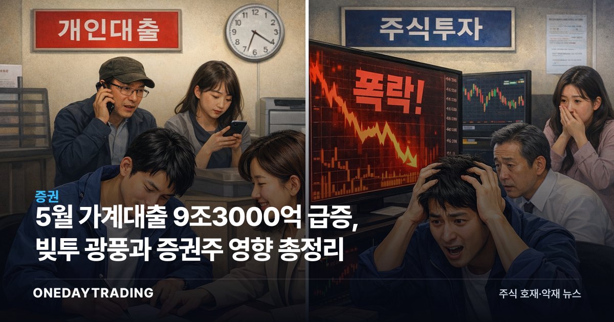 5월 가계대출 9조3000억 급증, 빚투 광풍과 증권주 영향 총정리
