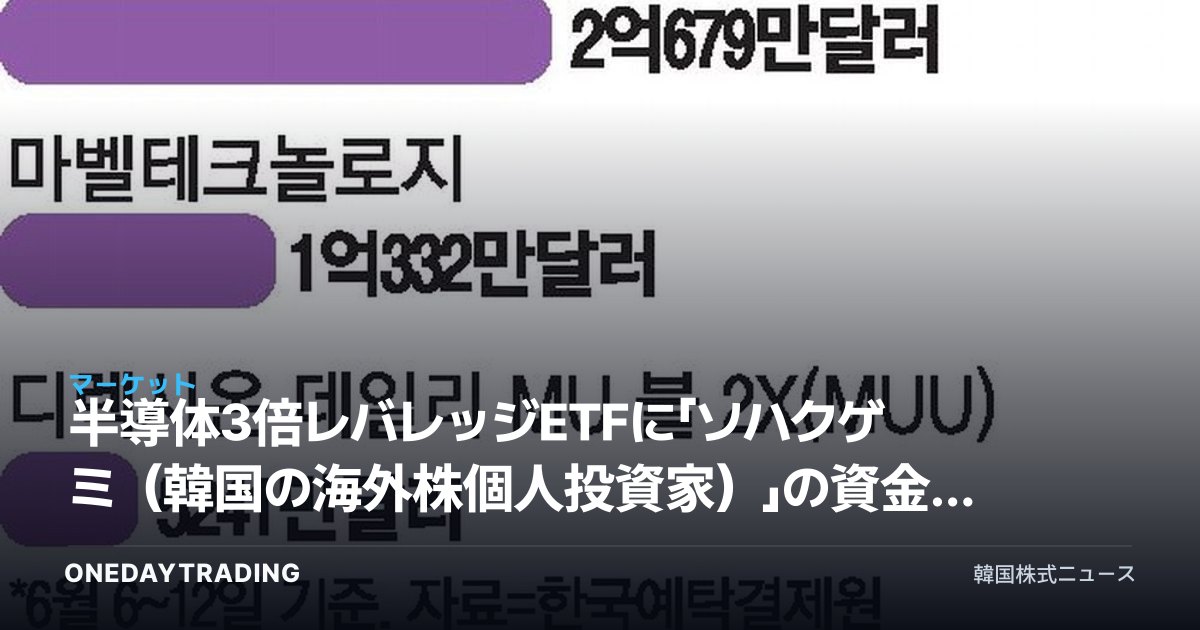 半導体3倍レバレッジETFに「ソハクゲミ(韓国の海外株個人投資家)」の資金が集中、調整局面は好機か