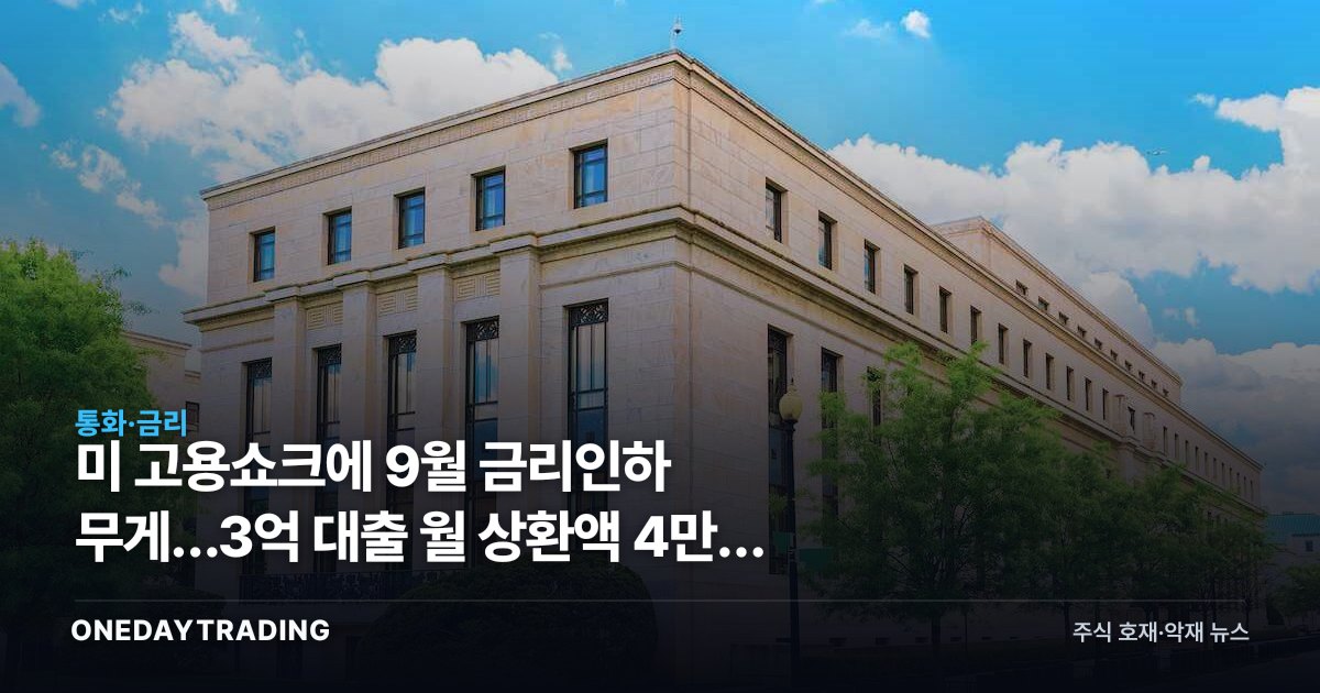 美 고용쇼크에 9월 금리인하 무게…3억 대출 월 상환액 4만원 준다