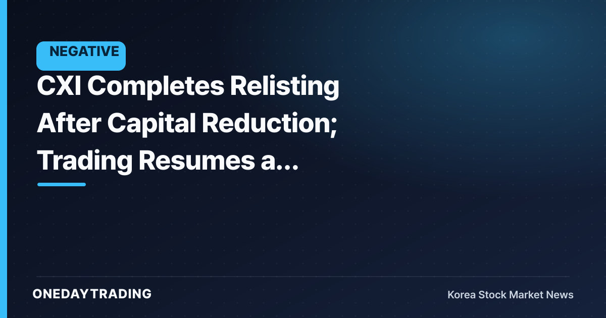 CXI Completes Relisting After Capital Reduction; Trading Resumes as Suspension Is Lifted