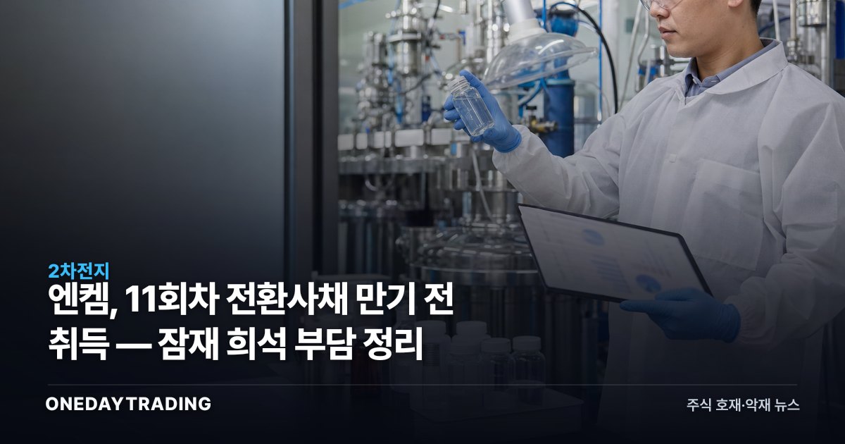 엔켐, 11회차 전환사채 만기 전 취득 — 잠재 희석 부담 정리