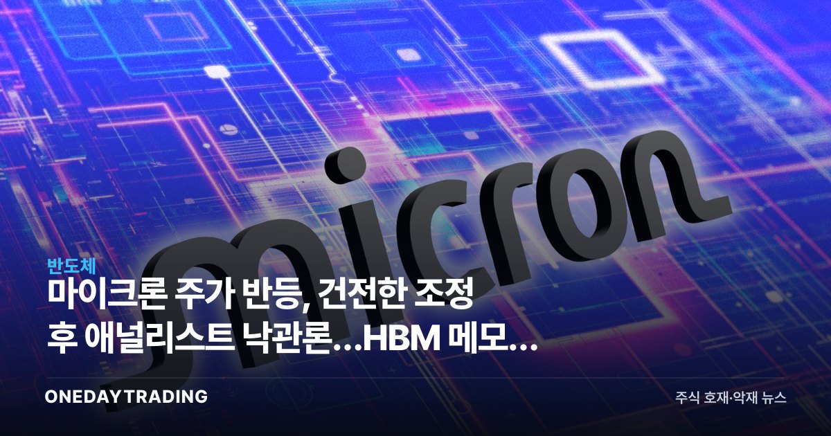 마이크론 주가 반등, 건전한 조정 후 애널리스트 낙관론…HBM 메모리 반도체 재평가