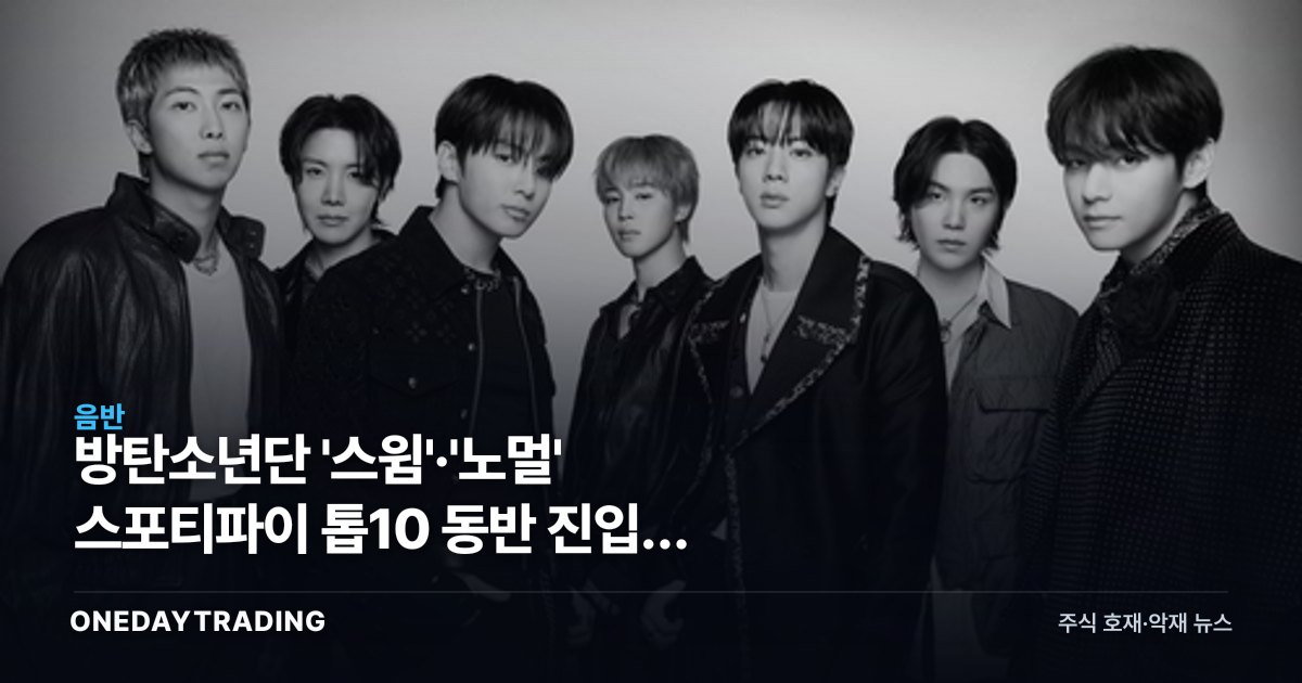 방탄소년단 '스윔'·'노멀' 스포티파이 톱10 동반 진입, 하이브 이익엔 딴 얘기