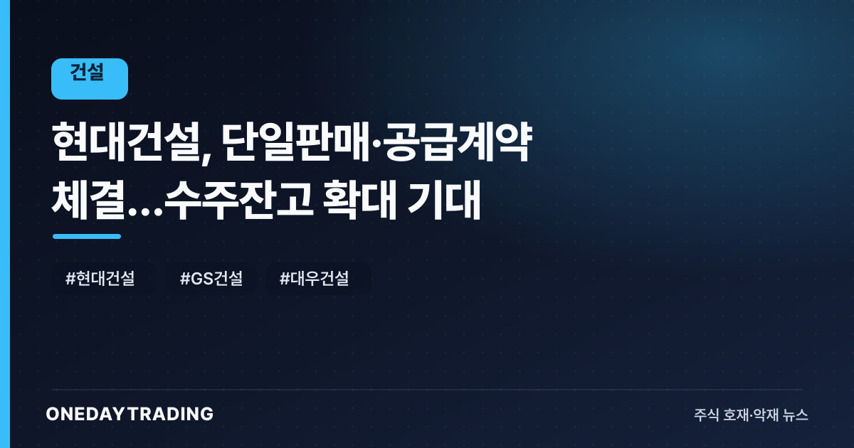 현대건설, 단일판매·공급계약 체결…수주잔고 확대 기대