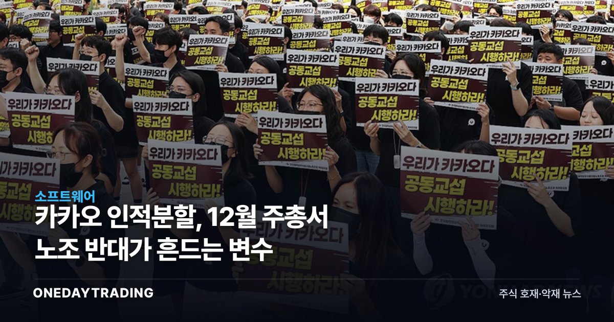 카카오 인적분할, 12월 주총서 노조 반대가 흔드는 변수