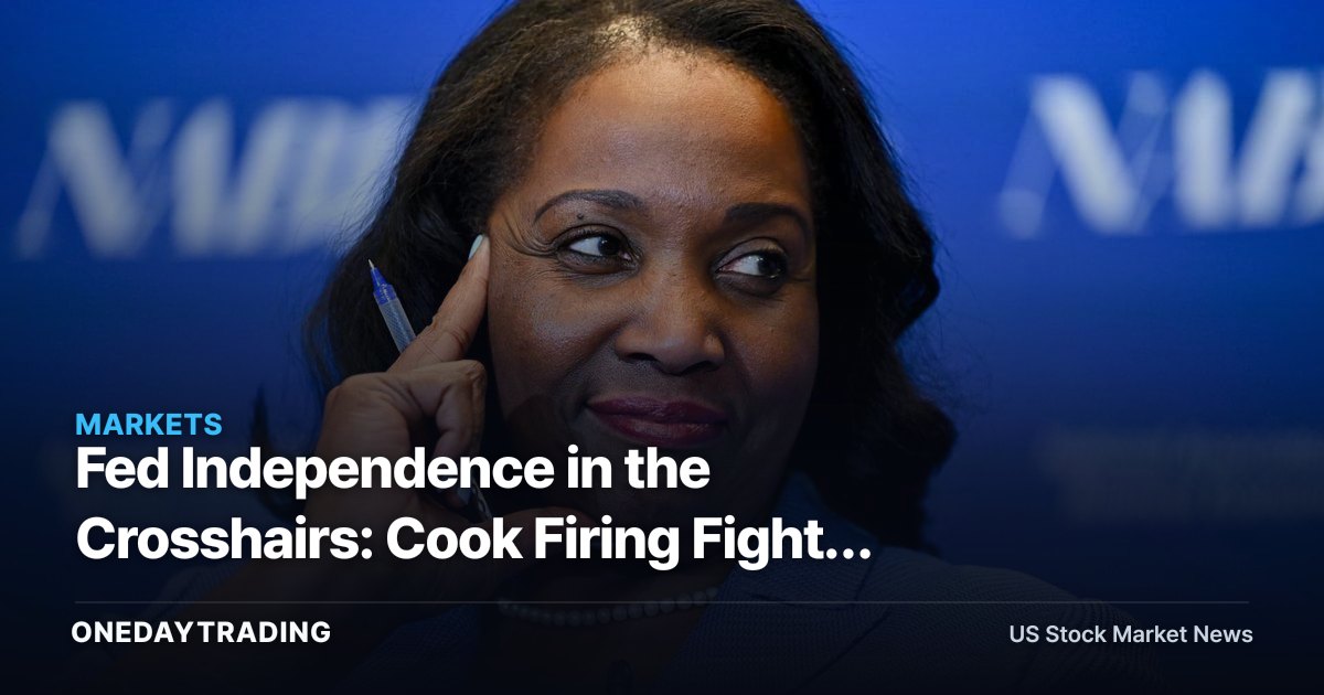 Fed Independence in the Crosshairs: Cook Firing Fight, $1M Bill, and the Market Stakes for Rates and Gold