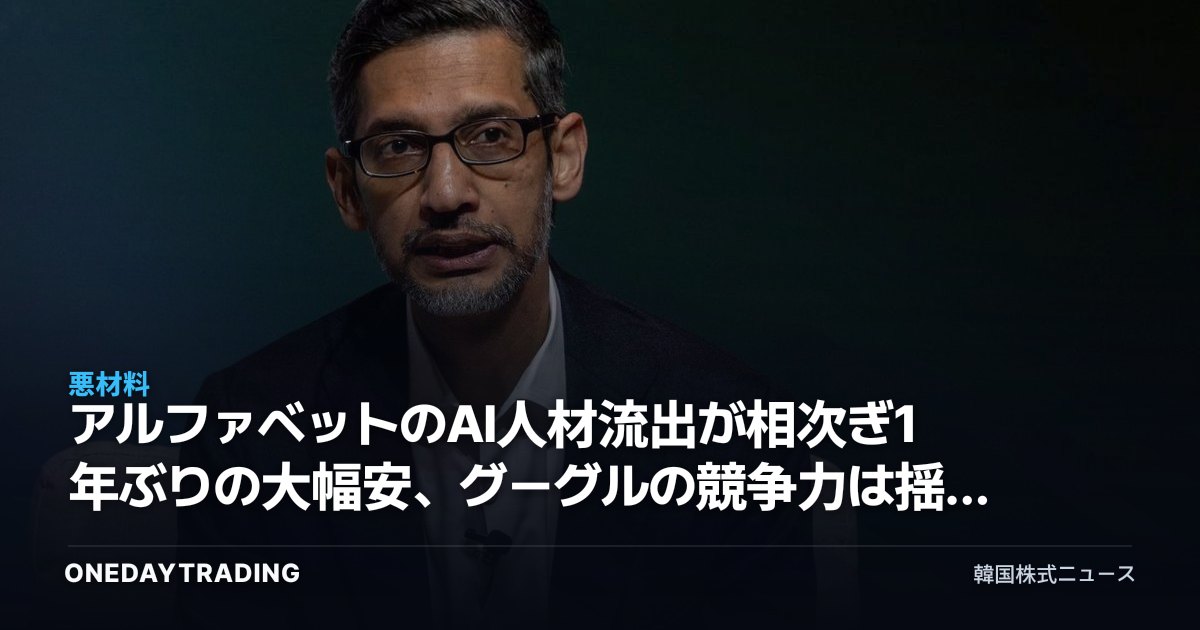 アルファベットのAI人材流出が相次ぎ1年ぶりの大幅安、グーグルの競争力は揺らぐのか