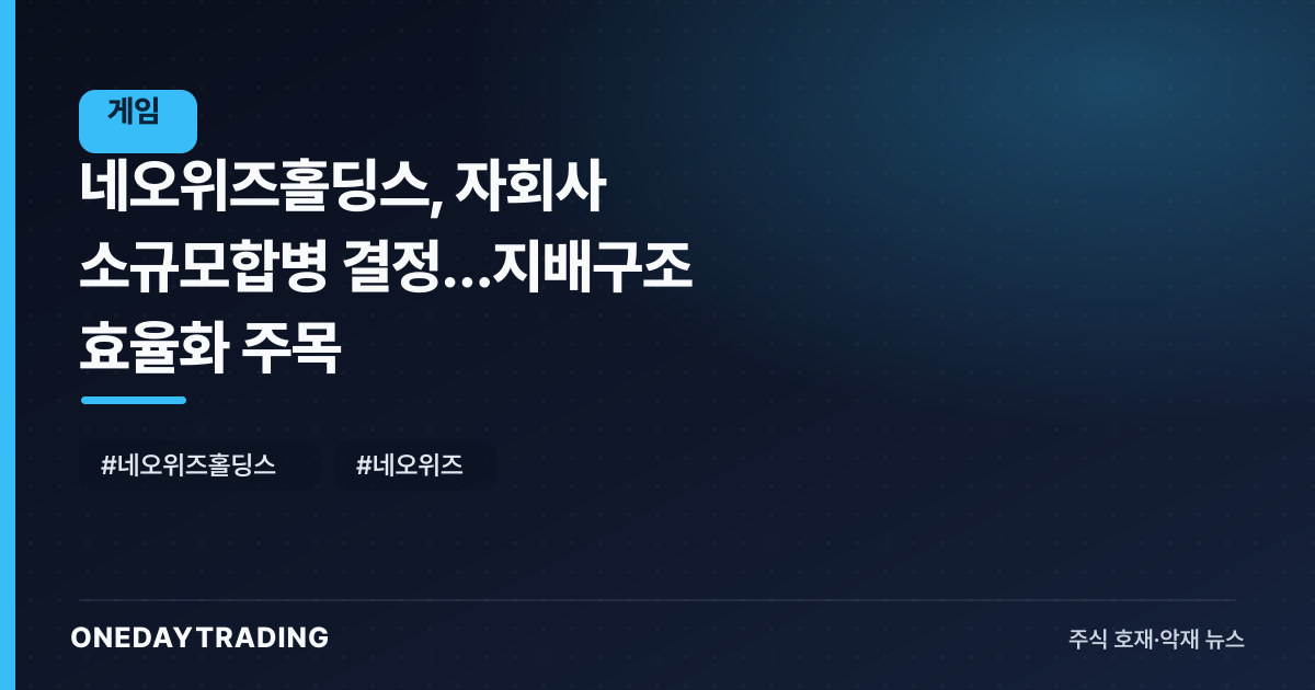네오위즈홀딩스, 자회사 소규모합병 결정…지배구조 효율화 주목