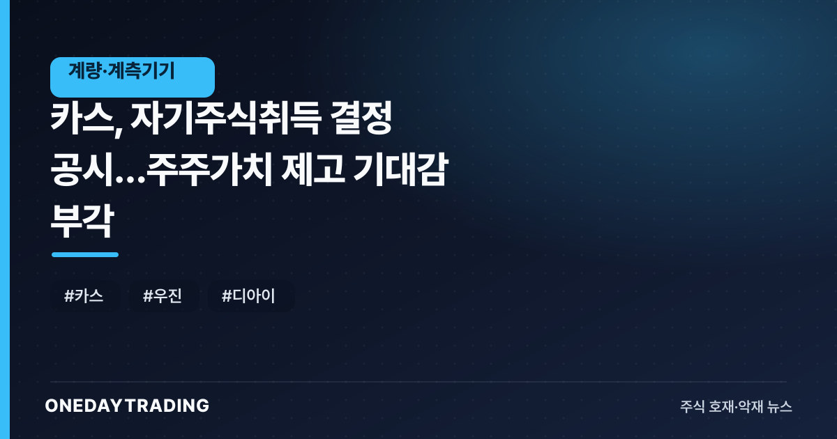 카스, 자기주식취득 결정 공시…주주가치 제고 기대감 부각