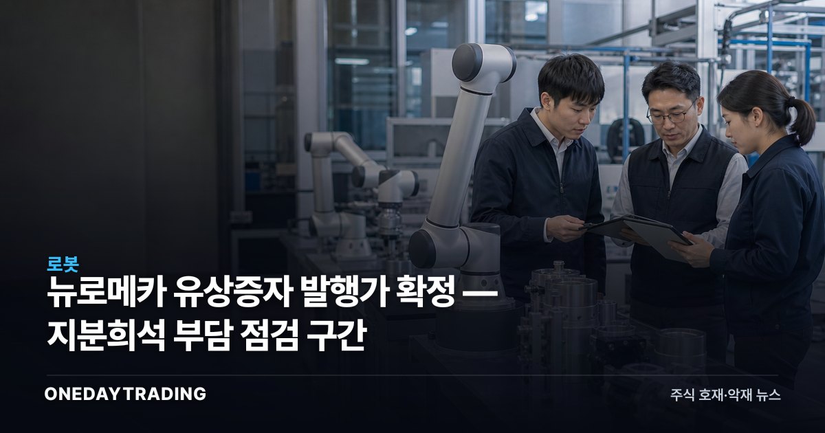 뉴로메카 유상증자 발행가 확정 — 지분희석 부담 점검 구간