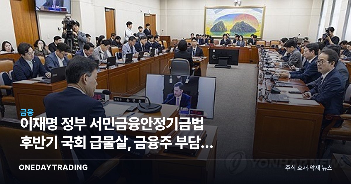 이재명 정부 서민금융안정기금법 후반기 국회 급물살, 금융주 부담금 영향은