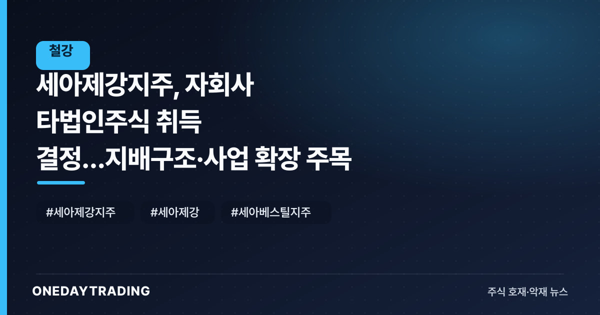 세아제강지주, 자회사 타법인주식 취득 결정…지배구조·사업 확장 주목