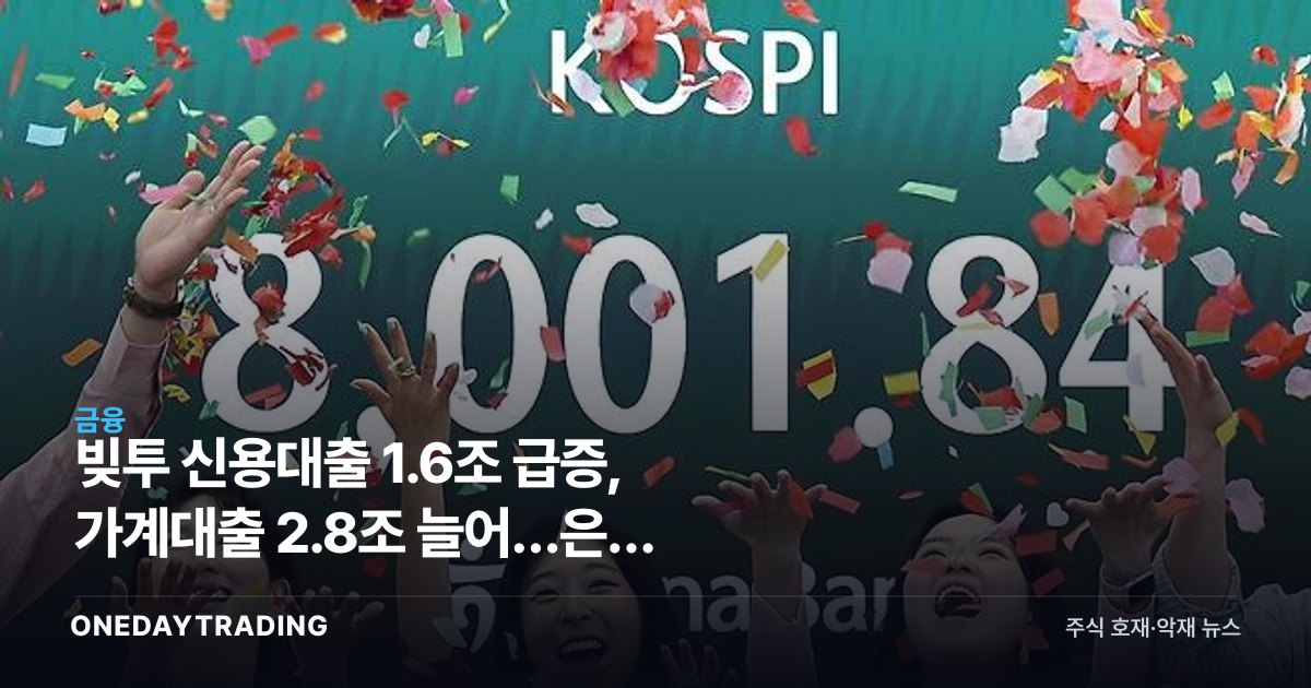 빚투 신용대출 1.6조 급증, 가계대출 2.8조 늘어…은행 한도제한 본격화