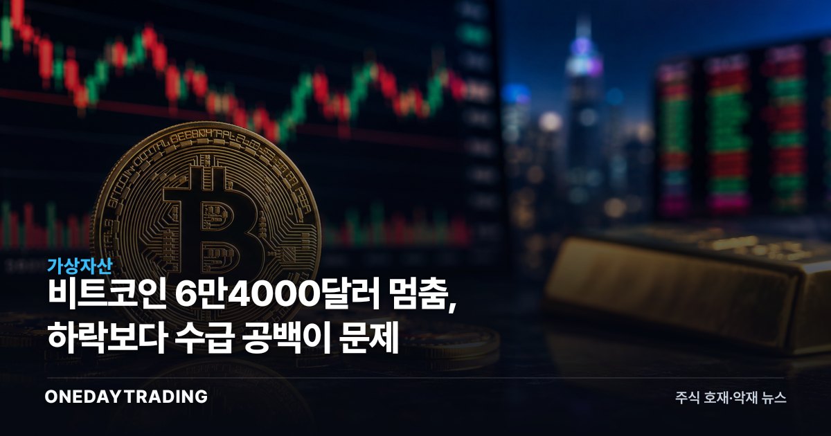 비트코인 6만4000달러 멈춤, 하락보다 수급 공백이 문제