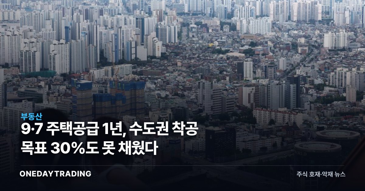 9·7 주택공급 1년, 수도권 착공 목표 30%도 못 채웠다
