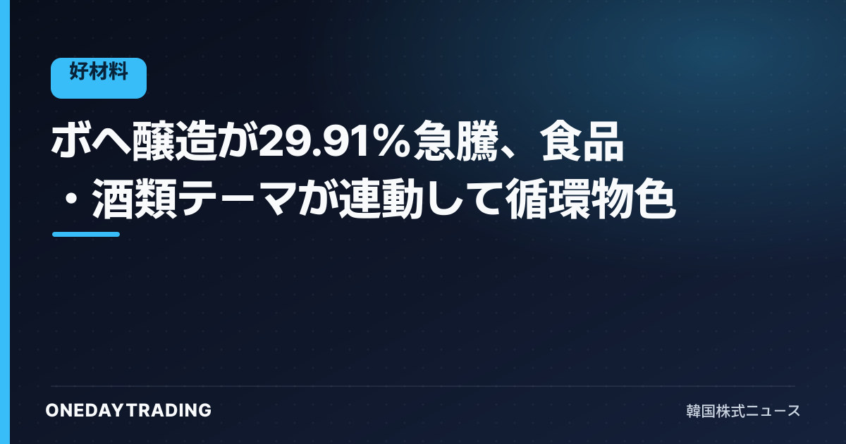ボヘ醸造が29.91%急騰、食品・酒類テーマが連動して循環物色