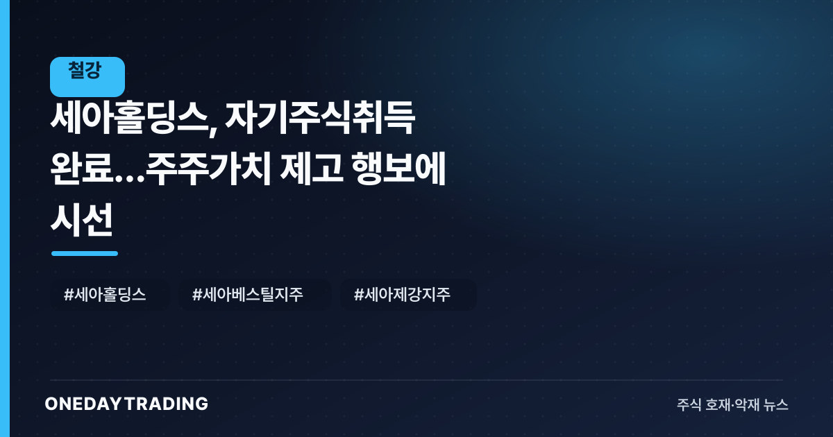 세아홀딩스, 자기주식취득 완료…주주가치 제고 행보에 시선