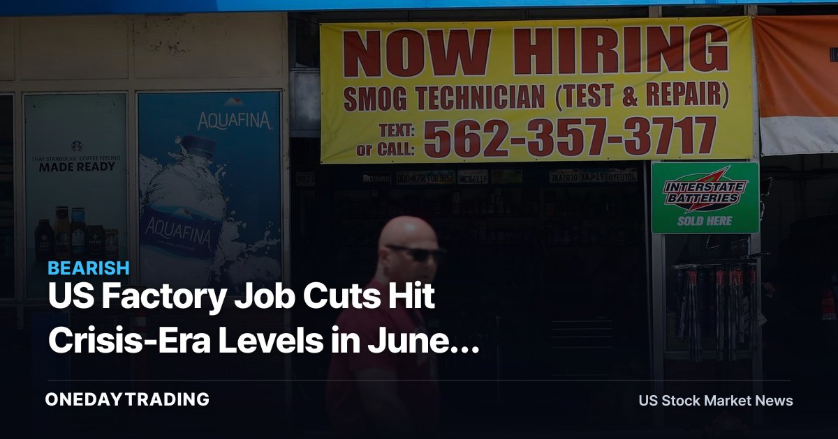 US Factory Job Cuts Hit Crisis-Era Levels in June: Industrial Stocks CAT, DE, HON Face Demand Test