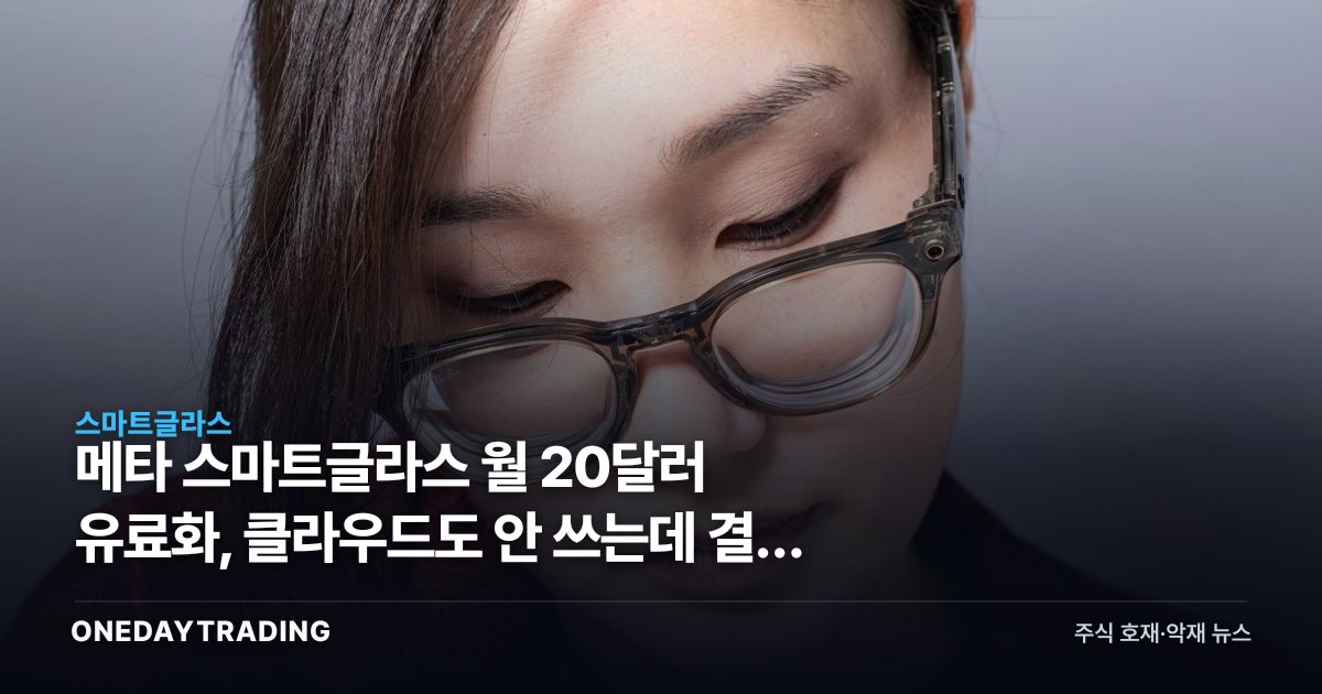 메타 스마트글라스 월 20달러 유료화, 클라우드도 안 쓰는데 결국 보류
