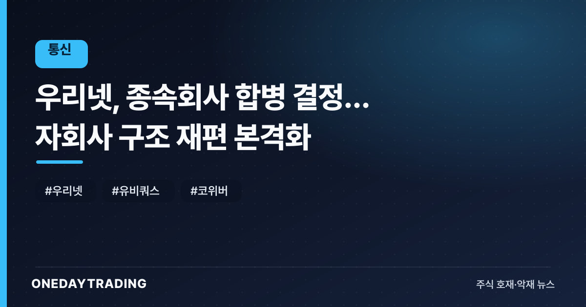 우리넷, 종속회사 합병 결정… 자회사 구조 재편 본격화