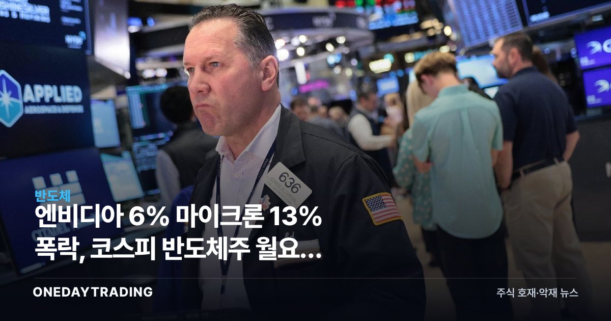 엔비디아 6% 마이크론 13% 폭락, 코스피 반도체주 월요일 충격파