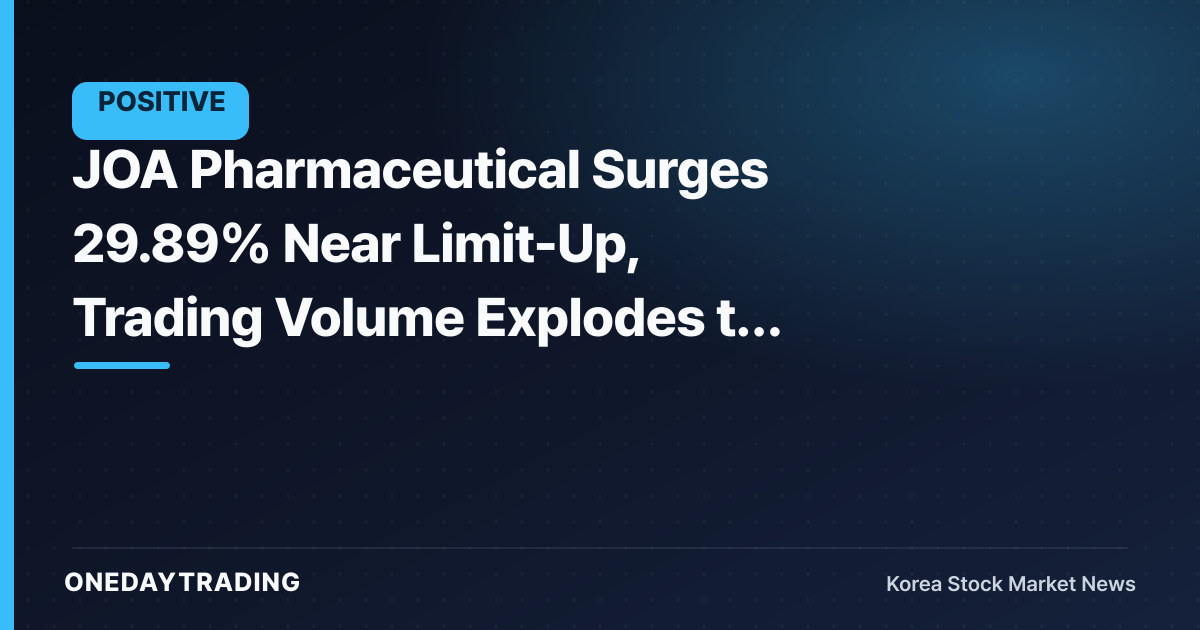 JOA Pharmaceutical Surges 29.89% Near Limit-Up, Trading Volume Explodes to 5.4 Million Shares