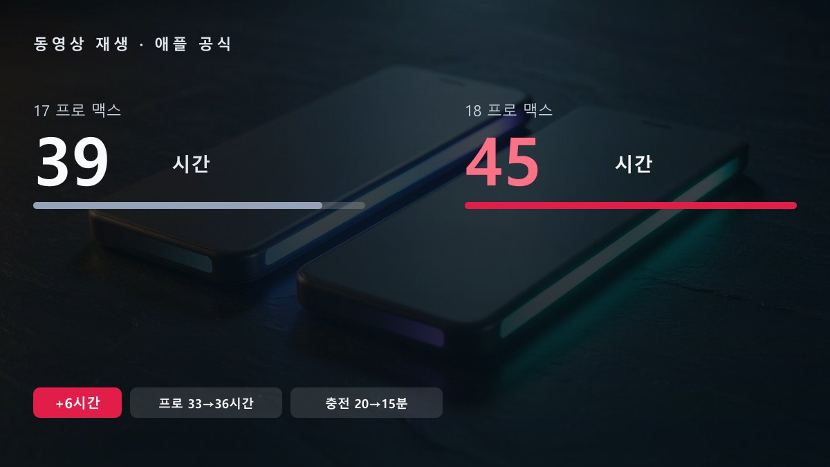 아이폰 18 프로 맥스 동영상 재생 45시간, 작년 39시간 대비 6시간 증가